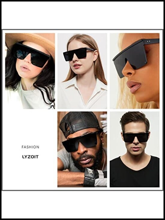 Oversized Square Flat Top Rimless Shield Sunglasses UV Protection